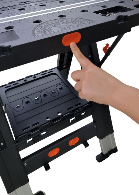 Aldorr Professionele Vouwbare Werkbank - Verstelbare Werktafel met 450 kg Draagkracht - Robuuste en Stabiele Constructie - Compact en Lichtgewicht - Ideaal voor Zagen, Boren en Diverse Kluswerkzaamheden