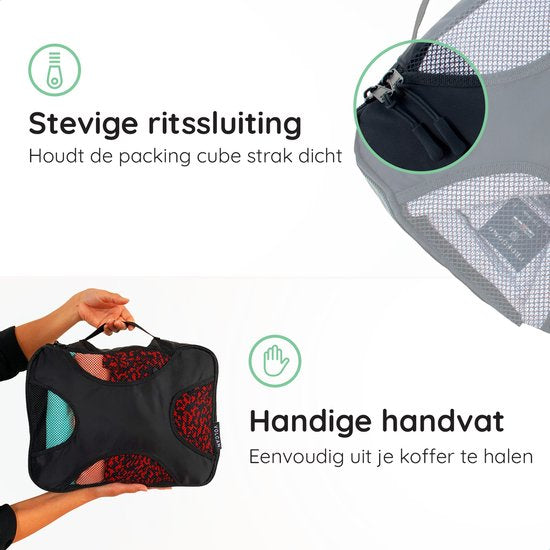 Volcan Packing Cubes - Koffer Organizer Set - 4 Delige Set - Travel Cubes - Voor Backpack en Koffer - Zwart