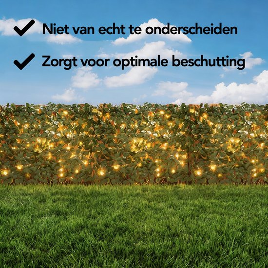 Brixy Kunsthaag Solar – Led - Uitschuifbaar – 180 x 90 cm – Kunstklimop – Kunstplanten Voor Buiten En Binnen – Namaak Plant – Kunst Klimop – Uittrekbaar - Lampjes - Verlichting