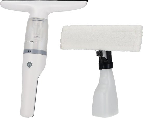 BREND BR-2218 Elektrische Raamwisser en Sprayfles – Ramenwasser met Zuigsysteem voorkomt Lekken - Met Extra Schoonmaakdoek - USB-C-oplaadkabel - Wit