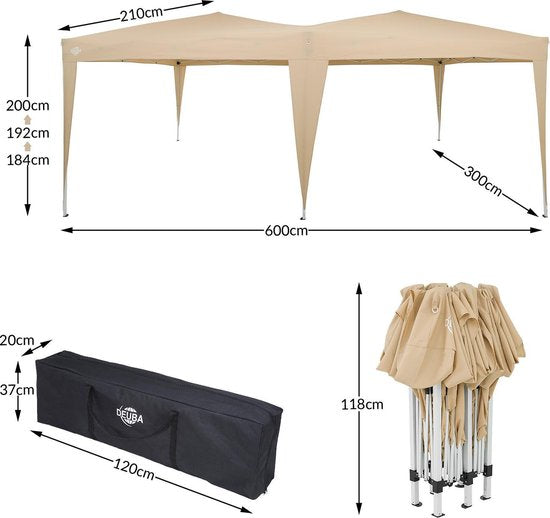 Deuba Partytent - Paviljoen - EasyUp - Opvouwbaar - Waterdicht - Met Draagtas - 600 x 300 x 200 cm - Crème