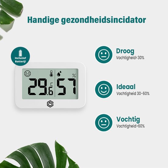Ease Electronicz Hygrometer & Thermometer - Weerstation - Luchtvochtigheidsmeter - Thermometer Voor Binnen - Incl. Batterij en Plakstrip