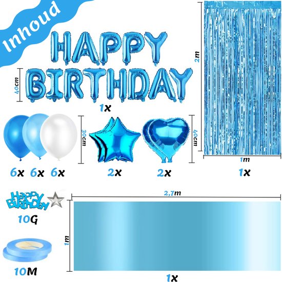 Feestio Ballonnen Verjaardag Versiering met Tafelkleed en Slingers - Helium - Blauw