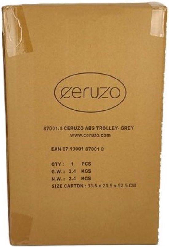 Ceruzo Handbagage Koffer - Trolley - 28L- 51.5 cm - Zilver Grijs - Spinnerwielen 360° - Cijferslot