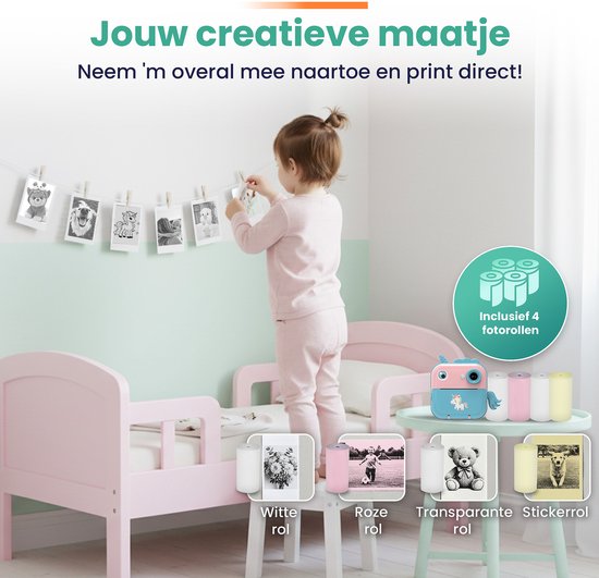 ODESSEY Kindercamera met Printer - Full HD - Selfie Camera - 32GB SD Kaart - Foto - Video - Spelletjes - Digitale Camera Kinderen - Fototoestel voor kinderen - Eenhoorn