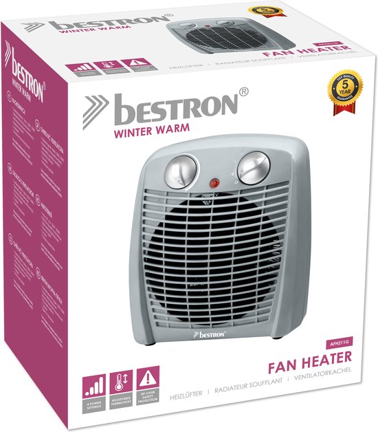 Bestron Kachel - AFH211G - 2 Warmtestanden - Omvalbeveiliging - 2000W - Wit - 5 jaar garantie