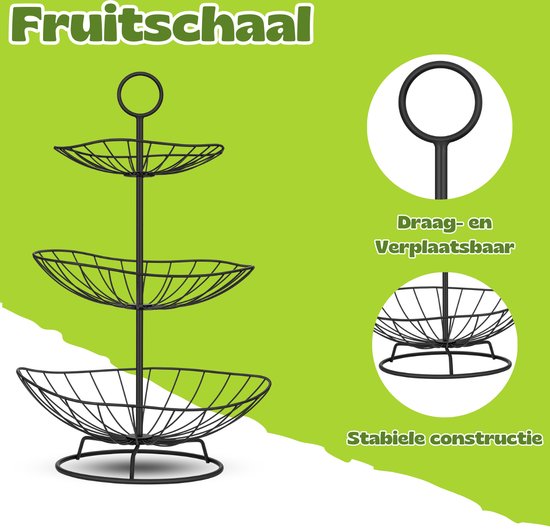 Vaive Chique Fruitschaal 3 laags - Fruit Etagere - Fruitmand - Etagères - Zwart