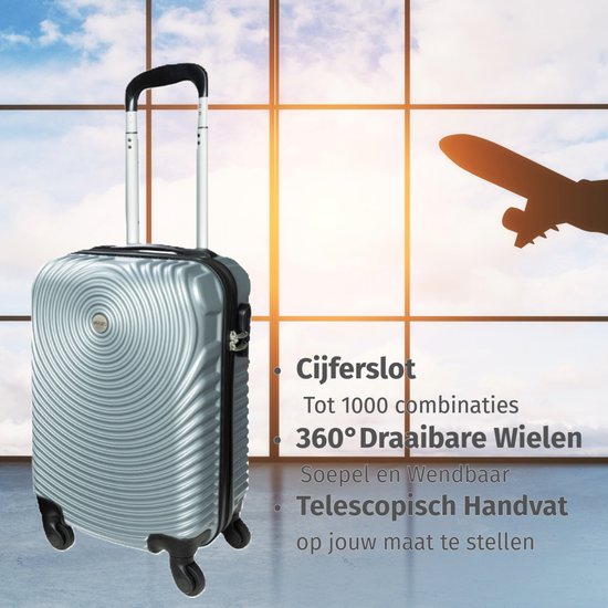 Ceruzo Handbagage Koffer - Trolley - 28L- 51.5 cm - Zilver Grijs - Spinnerwielen 360° - Cijferslot