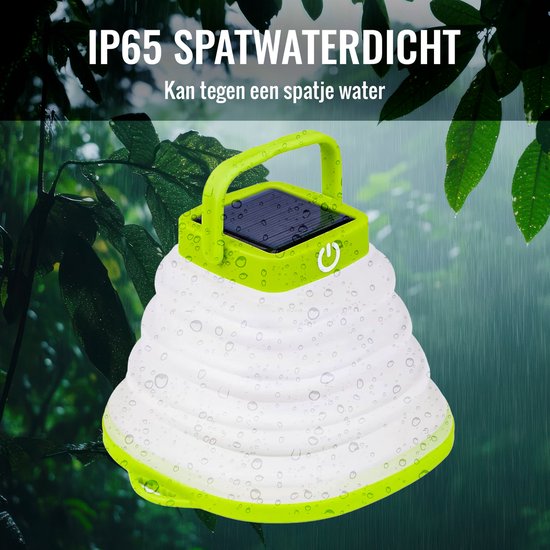 Tech Essentials Solar LED Lantaarn - Opvouwbaar - Groen - Tentlamp - Led Lamp Oplaadbaar - Kamperen - Nood - Storm - Hanglamp - Zonne Energie