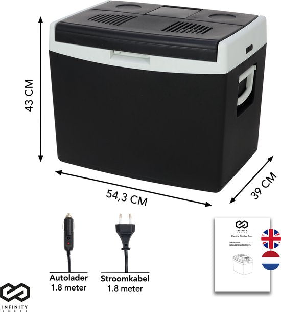 Infinity Goods - Elektrische Koelbox - 40L - Coolbox - 12V en 230V - Frigobox - Koelen en Verwarmen - Zwart