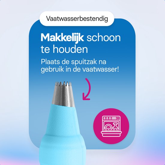 Spuitzak met spuitmondjes | Herbruikbaar | 24 spuitmondjes | blauw