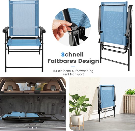Coast Opvouwbare Stoel - 2 Stuks - 65 x 60 x 93 cm - Max. 150Kg. - Blauw