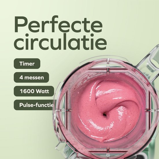 KitchenBrothers Power Blender - 1600W - 2L - Smoothie Maker - IJscrusher - Pastelgroen