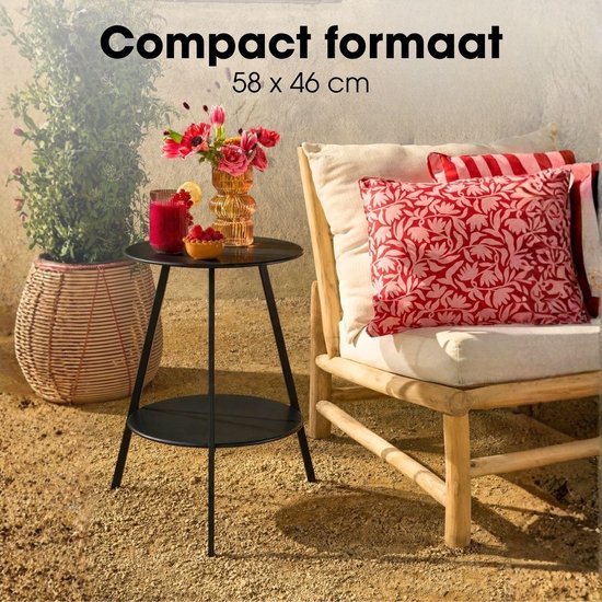 Mica Decorations Seatle Bijzettafel Rond voor Buiten - Koffietafel - Salontafel Buiten - Ook als Plantentafeltje of Plantenstandaard - Metaal - 58 x 46 cm - Zwart