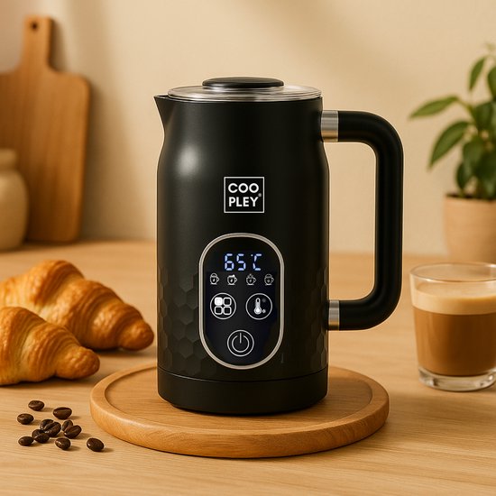Coopley – Melkopschuimer Elektrisch MF0803 PRO – 270 ml – Voorzien Van 4-in-1 Functies En Instelbare Temperatuur En Digitaal Display – Voor Cappuccino En Latte – Zwart ABS