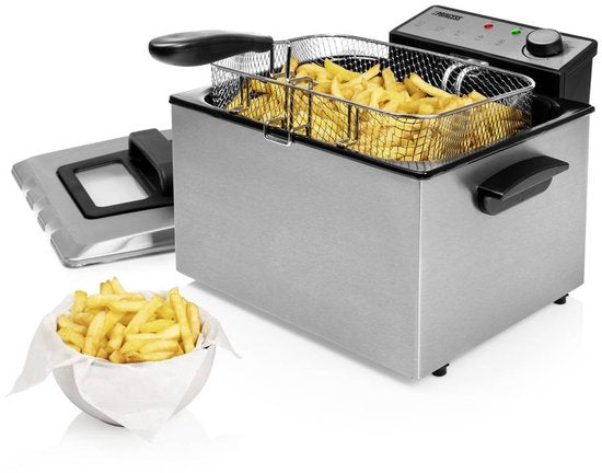 Princess Frituurpan 185000 – Grote friteuse - 1 grote en 2 kleine manden - 5 liter - 3270W - Kijkvenster - Koude zone - Anti reukfilter