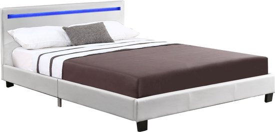 Juskys Gestoffeerd bed Verona - 120 x 200 cm - Wit - LED Verlichting