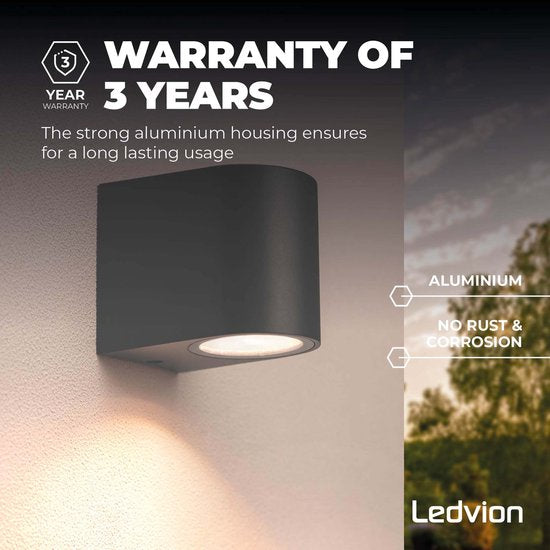 Ledvion - LED Wandlamp Antraciet - GU10 - IP54