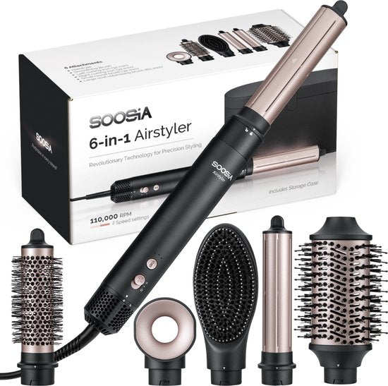 Soosia 6-in-1 Airstyler - Föhn & Krultang - Haardroger - Multistyler - Föhnborstel & Krulborstel - Hairwrap