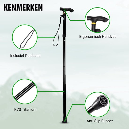 Travelhawk Wandelstok - Verstelbaar en Opvouwbaar - Scarlet - Incl. Opbergtas - loopstok Ouderen