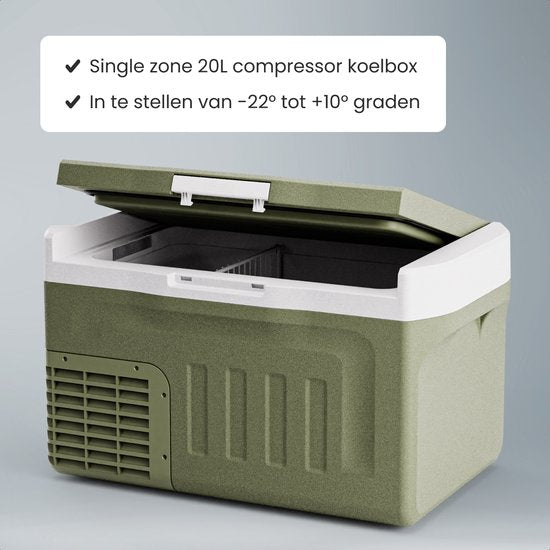 Auronic Elektrische Koelbox - Compressor - 21L - 12V en 240 volt - Camping Koelkast - Frigobox Auto - Groen