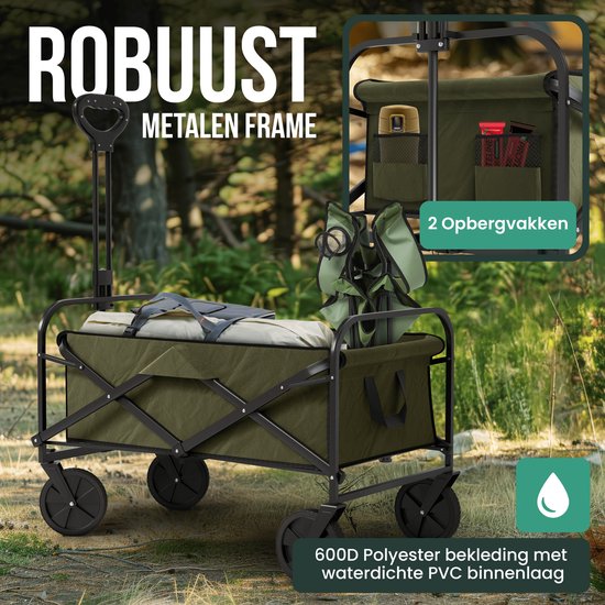 Avalo Bolderkar Opvouwbaar - Tot 90KG draagvermogen - 80L - 80x47x49 CM - 360º Wielen - Bolderwagen / Bolderkarren / Strandkar / Trekkar / Plooibare Bolderkar - Voor Strand - Groen