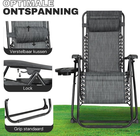 Vaive Luxe Tuinstoelen Duoset - Verstelbare Tuinstoel en Ligstoel - 30°-90° Verstelbaar - Tuin - Metaal - Zwart
