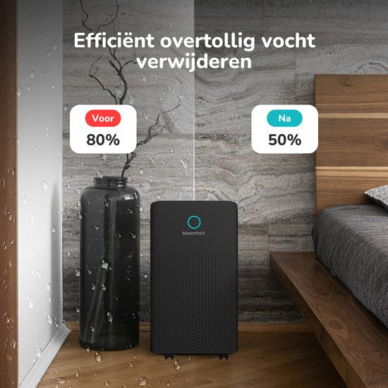 Bloomfold - BF003 Luchtontvochtiger - 12L per Dag - Was-droog Functie - 2L Reservoir - 38 dB Stil - Timer & Kinderslot - Zwart