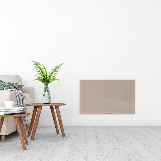 VONROC Luxe elektrische kachel - Convectorkachel met glazen paneel – 1000W/2000W- Verwarmt ruimtes tot 24m2 - Bediening zowel met app (via Wifi) als handmatig – Instelbare thermostaat en timer - Beige