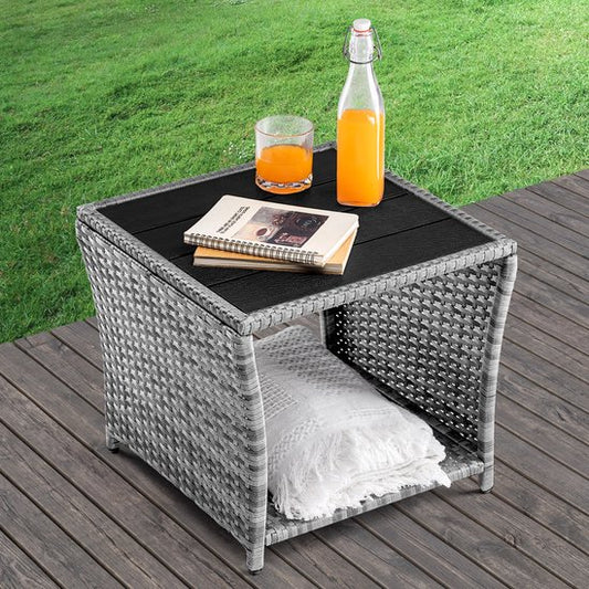 Casaria Polyrattan Bijzettafel - WPC Tafelblad 45x45x40cm – Grijs