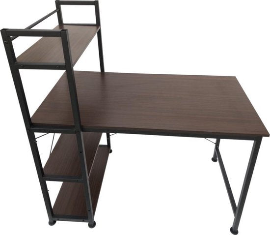 Bureau computertafel Stoer - 3 opbergplanken - industrieel vintage bruin - metaal hout
