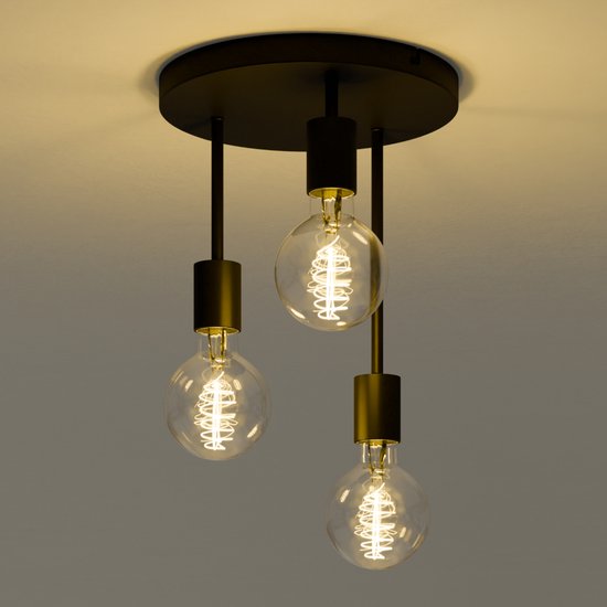 Nolt Plafondlamp - Plafonniere - 3x E27 Lamp - Industrieel - ⌀ 28cm - Zwart