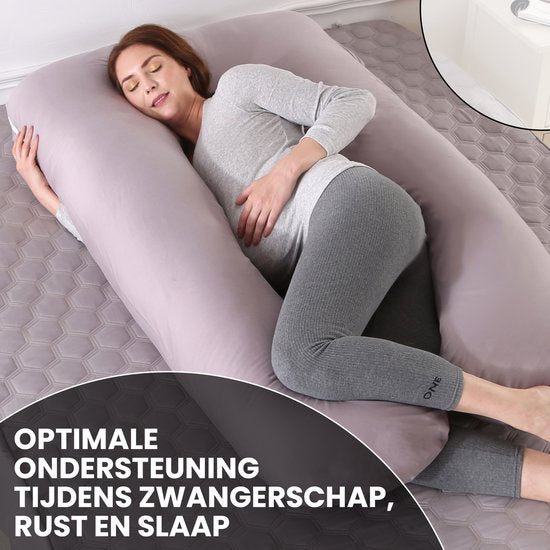Oemmie Zwangerschapskussen - Voedingskussen - Zijslaapkussen - Lichaamskussen - Body Pillow - U-vorm - 140x80 cm - Grijs