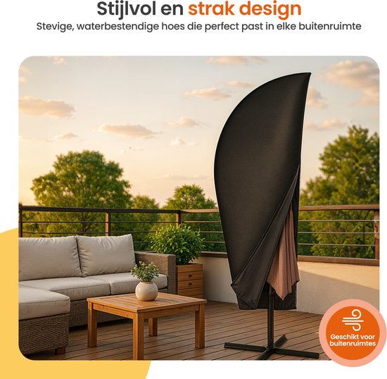 Goliving Parasolhoes voor Zweefparasol - 420D Oxford - Tot 400cm - Waterdicht - Met Telescopische Stok en Rits - Zwart