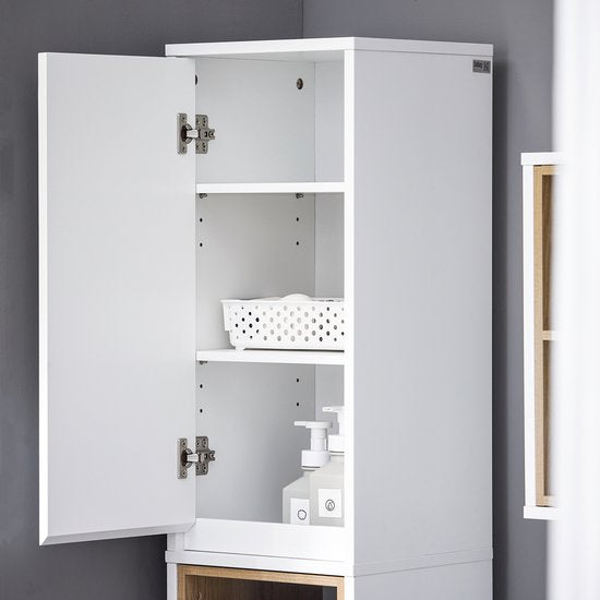 SoBuy BZR147-W Badkamerkast - Witte Hoge Kast met 2 Deuren & Vakken