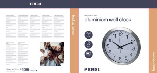 Perel Wandklok, rond, analoog, 40 cm, radiogestuurde tijdsaanduiding (DCF), aluminium, zilver