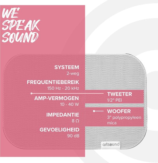 Artsound UNI20, Set van 2 passieve luidsprekers, 2-weg hifi luidspreker, 10-40 watt, muurbeugel met kogelgewricht, geschikt voor ruimtes tot 20 m² zoals gang, keuken, toilet, kleur: wit