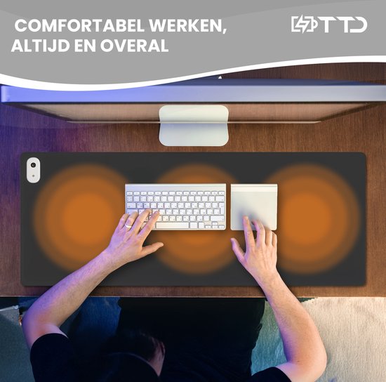 TTD® Verwarmde Muismat & Verwarmde Bureau Onderlegger - Verwarmingsmat voor Koude Handen - Bureau Verwarming - 30℃ tot 50℃ - Bureau Organizer – Bureaumat – Bureau Accessoires – Muismat XXL