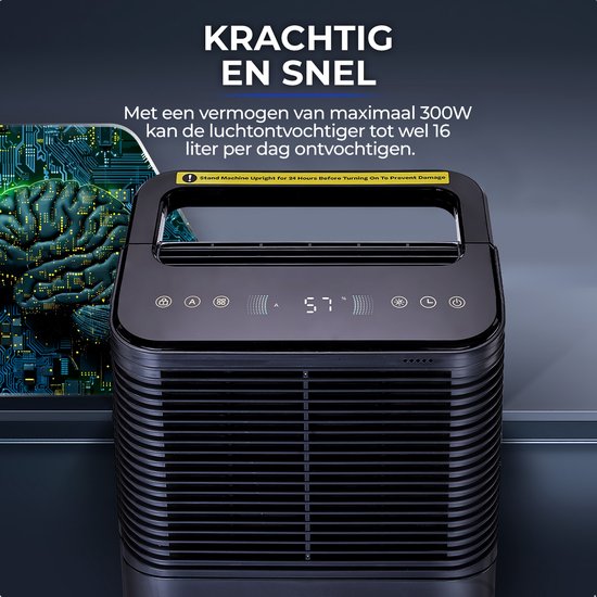 Kraft Luchtontvochtiger - 16L per dag - Was-droog Functie - Ontvochtiger voor Slaapkamer, Badkamer, Woonkamer - Dehumidifier - Antraciet