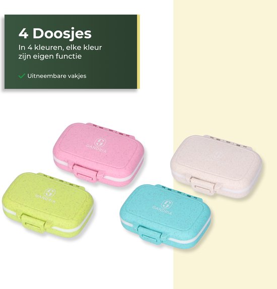 Gandria Pillendoosjes Set van 4 – Bio-Graanvezel – Waterbestendig – 12 Compartimenten