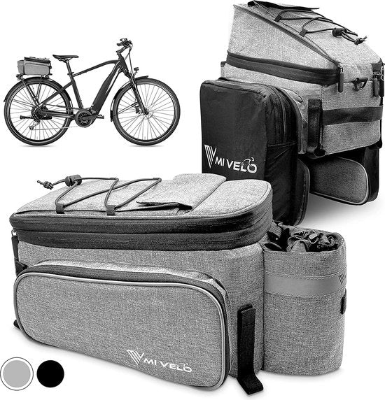 MIVELO - Fietstas voor bagagedrager - bagagedragertas fiets - uitbreidbaar tot 20 l - waterafstotend - 20 l grijs