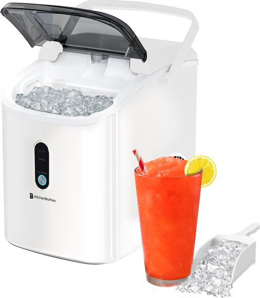 KitchenBrothers Nugget IJsblokjesmachine - 1.1L - Crushed Ice Maker met IJsschep – Draagbaar - 15kg/24 uur - Wit