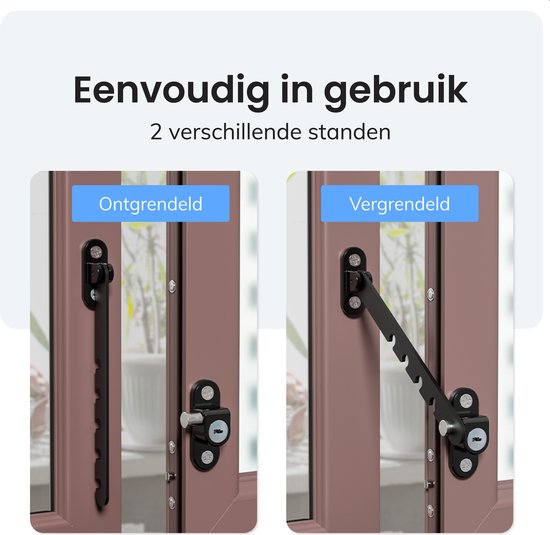 Raam vastzetter - Slot - Beveiliging - Deur - Begrenzer - Grendel - Windhaak - Uitzetter - Voor buiten en binnen - Kajuithaak - Wegdraaibaar - Wit - Luft