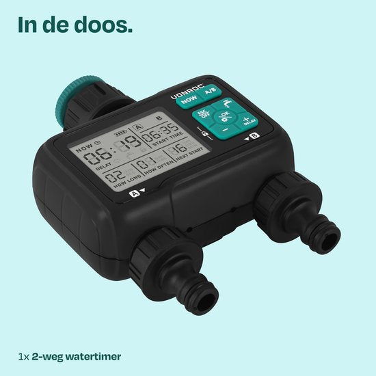 VONROC 2-weg watertimer – Besproeiingscomputer voor 2 zones – Instelbare bewateringstijd en - frequentie per zone