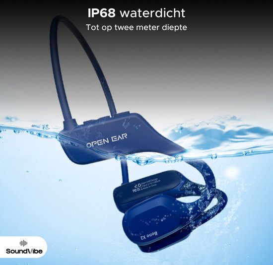 Soundvibe® Bone Conduction Hoofdtelefoon Blauw - Sporthoofdtelefoon - Sport oortjes - Draadloze oordopjes - Waterbestendig - 8GB Interne Geheugenkaart - Sport Koptelefoon - Voor alle Telefoons en Laptops - Hardloop Oortjes - Wireless Earphones