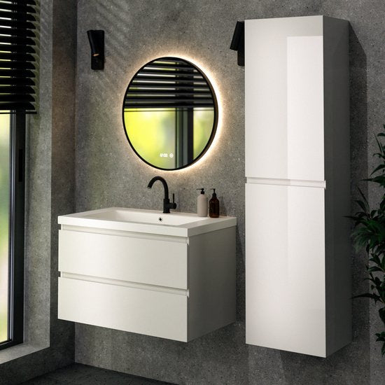 Mirlux Badkamermeubel Glanzend Wit 80 cm - Wastafel Wit - Badmeubel set - Wastafelmeubel Glanzend Wit