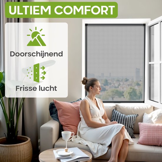 O'DADDY® Raamhor - 130x150 cm - Aanpasbaar Vliegengaas - Glasvezel - Horrengaas - Insectenhor - Veelzijdig en Gemakkelijk te Monteren - Zwart