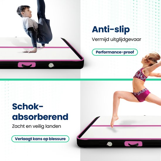 Flipflex Airtrack - Turnmat - 4 Meter - 20cm Dik - Gymnastiekmat - Inclusief 600W Miniblower - Met Luxe Draagtas - Turnen