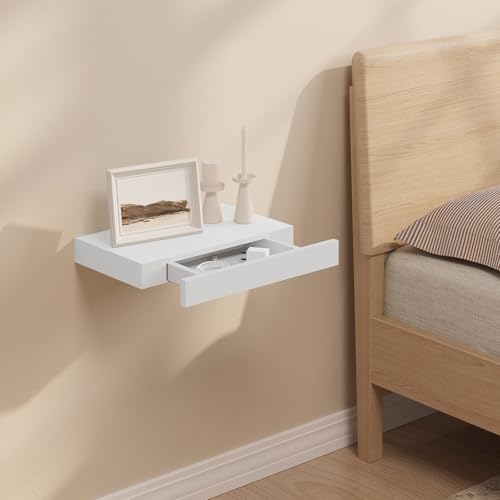 Woltu Zwevende Wandplank met Lade - MDF Wit - 60x20x10 cm