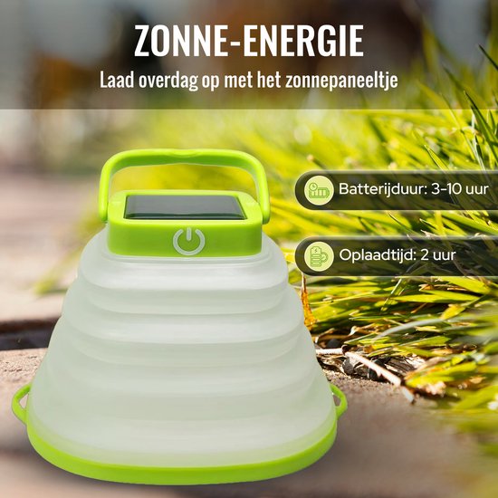 Tech Essentials Solar LED Lantaarn - Opvouwbaar - Groen - Tentlamp - Led Lamp Oplaadbaar - Kamperen - Nood - Storm - Hanglamp - Zonne Energie